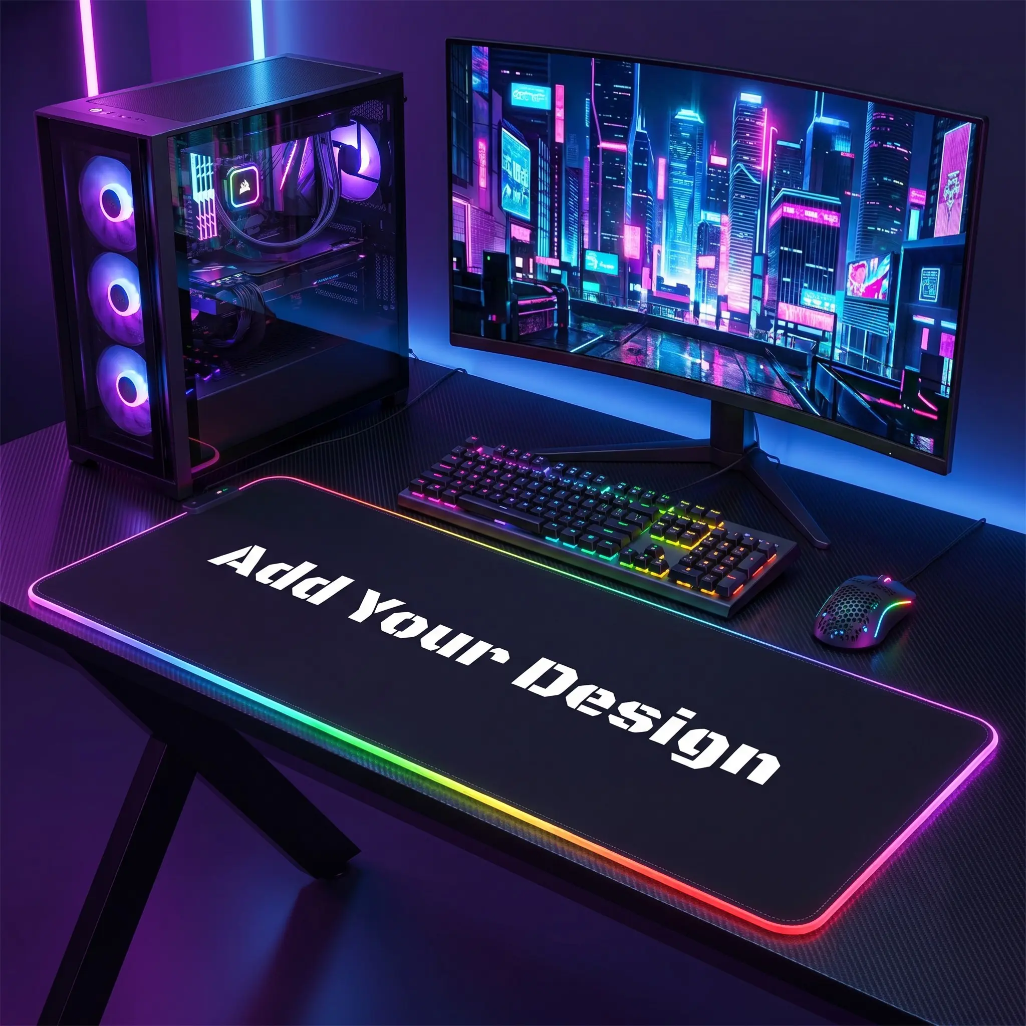 iDeskMat Custom RGB Gaming Mouse Pad – XXL Extended LED Desk Mat with Rainbow Edge Lighting, Waterproof & Non-Slip Base - Premium Desk Mat Main View